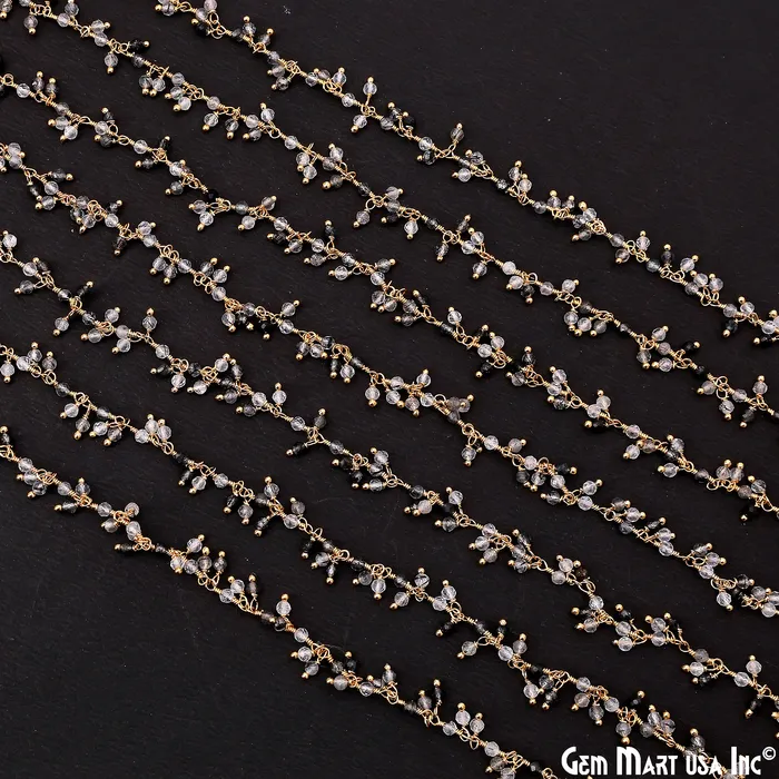 GemMartUSA Rutilated Faceted Bead 253mm Gold Plated Cluster Beads Wire Wrapped Rosary Chain Charm Necklaces