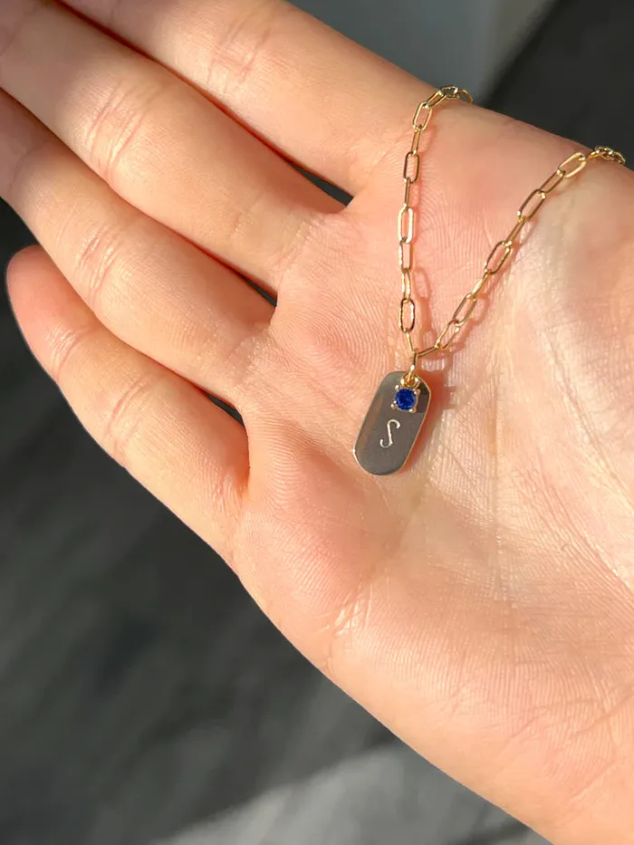 Grace PK Necklaces Initial Tag Necklace With Birthstone