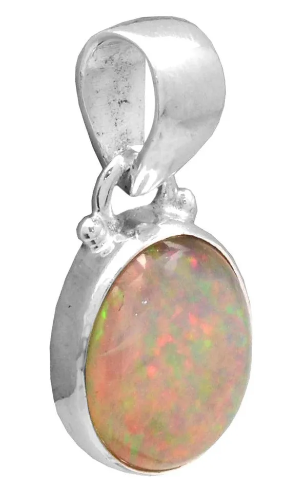 Necklaces Ethiopian Opal 1Inch 925 Solid Sterling Silver Pendant With 18 Inch Chain Necklace Silver Jewelry YoTreasure