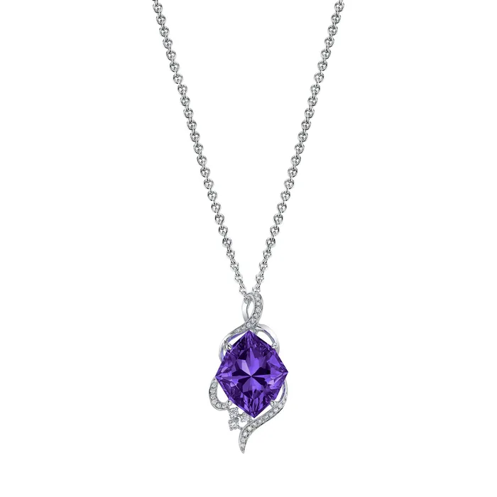 Necklaces TVON 14K 973ct Fancy Marquise Cut Amethyst and Diamond Pendant