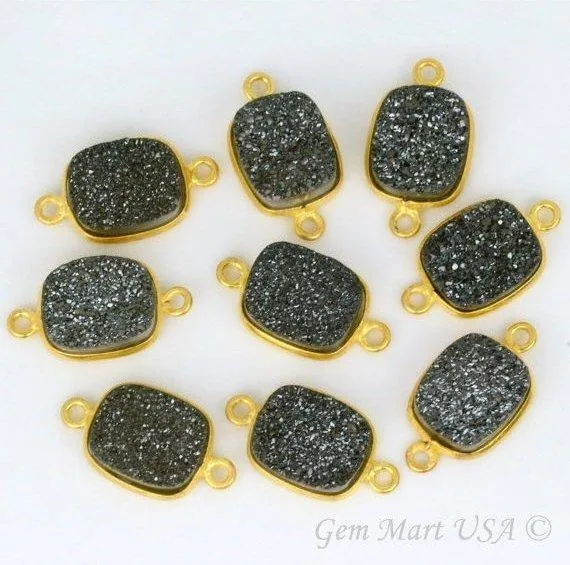 PreStyled Sets GemMartUSA Titanium Druzy 12x16mm Octagon Gold Double Bail Bezel Gemstone Connector