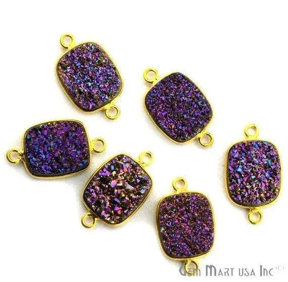 PreStyled Sets GemMartUSA Titanium Druzy 12x16mm Octagon Gold Double Bail Bezel Gemstone Connector
