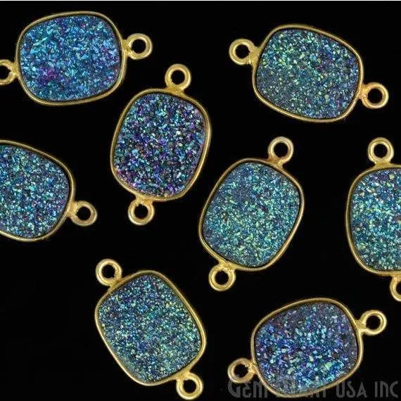 PreStyled Sets GemMartUSA Titanium Druzy 12x16mm Octagon Gold Double Bail Bezel Gemstone Connector