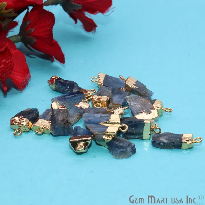 Rough Kyanite Gemstone 18x9mm Organic Gold Edged Single Bail Connector Charm GemMartUSA Charm Necklaces