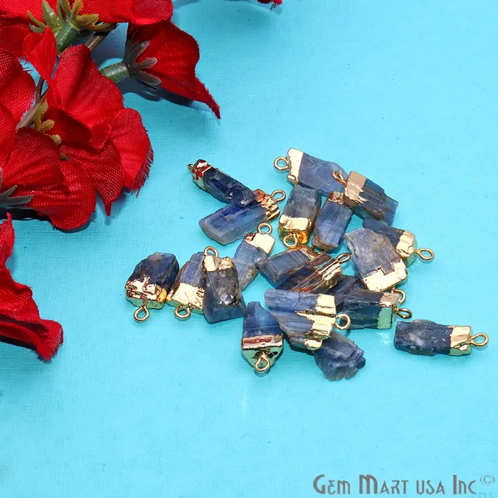 Rough Kyanite Gemstone 18x9mm Organic Gold Edged Single Bail Connector Charm GemMartUSA Charm Necklaces
