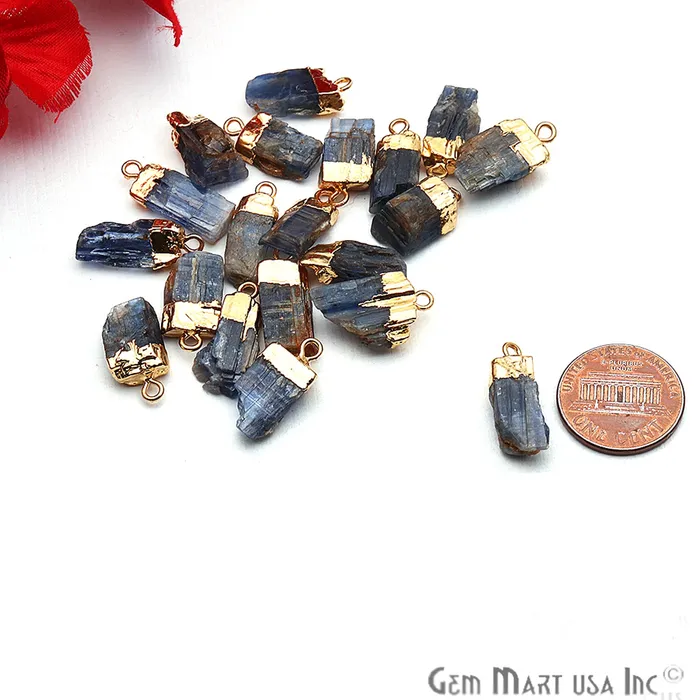 Rough Kyanite Gemstone 18x9mm Organic Gold Edged Single Bail Connector Charm GemMartUSA Charm Necklaces