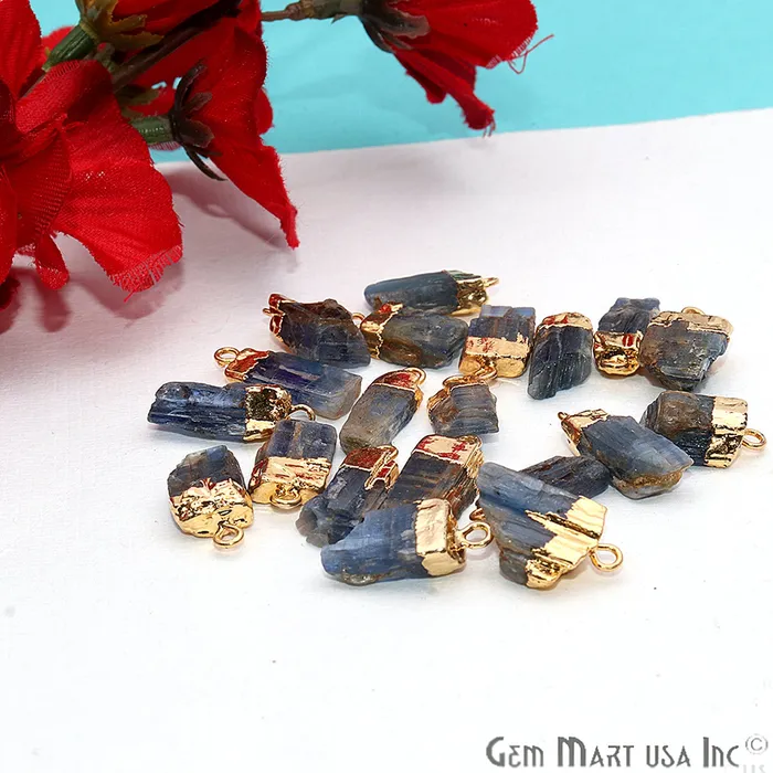 Rough Kyanite Gemstone 18x9mm Organic Gold Edged Single Bail Connector Charm GemMartUSA Charm Necklaces