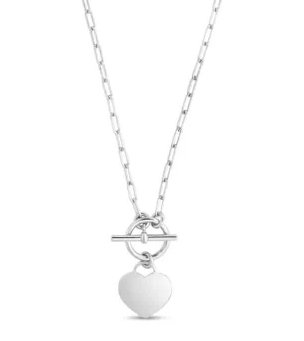 Royal Chain Necklaces Sterling Silver Heart Necklace with Toggle Clasp SI7833