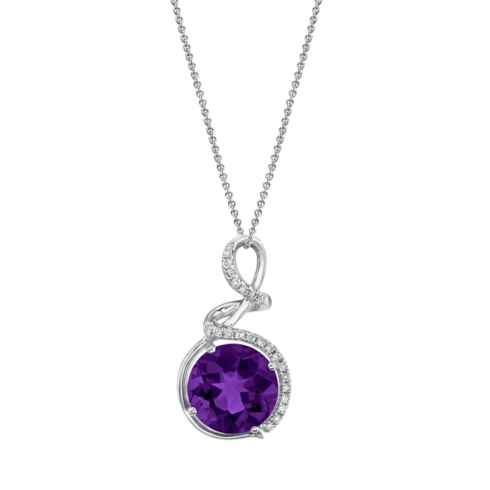 TVON Necklaces 14K 241ct Round Amethyst and Diamond Pendant