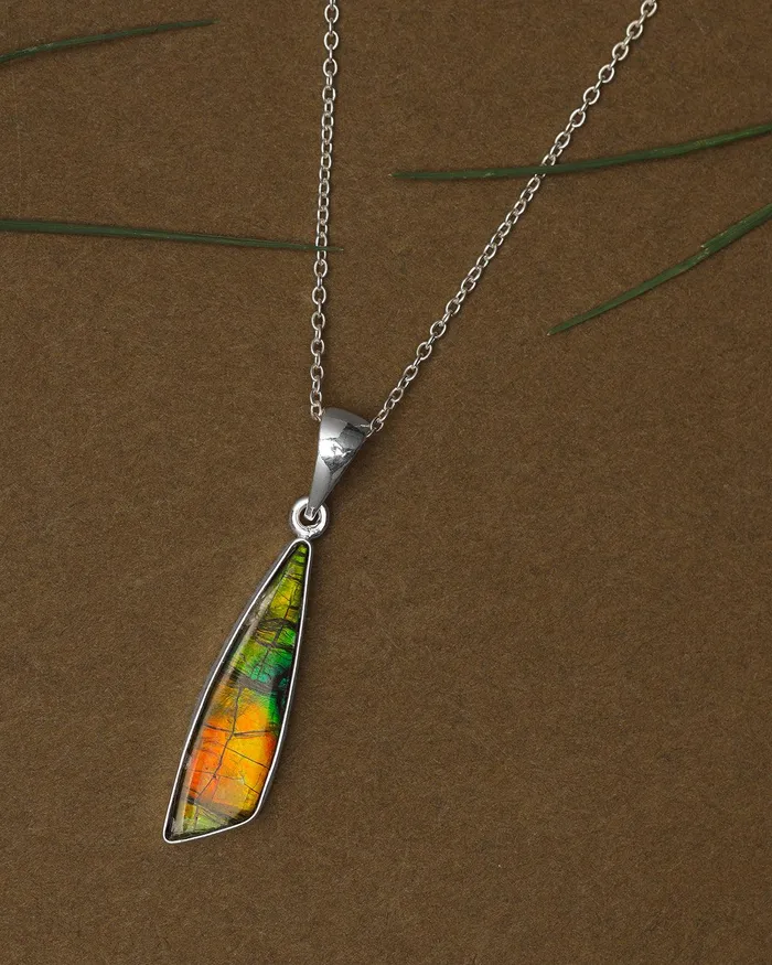 YoTreasure 6 Ct Ammolite 925 Sterling Silver Necklace Pendant Jewelry Necklaces