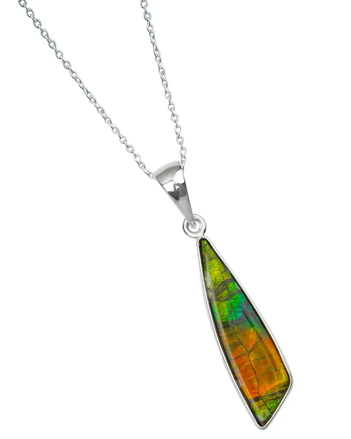 YoTreasure 6 Ct Ammolite 925 Sterling Silver Necklace Pendant Jewelry Necklaces