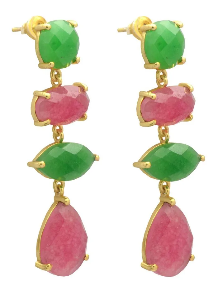 YoTreasure Earrings Pink Aventurine Gold Plated Over Brass Drop Earrings Jewelry YoTreasure Earrings Pink Aventurine Gold Plated Over Brass Drop Earrings Jewelry