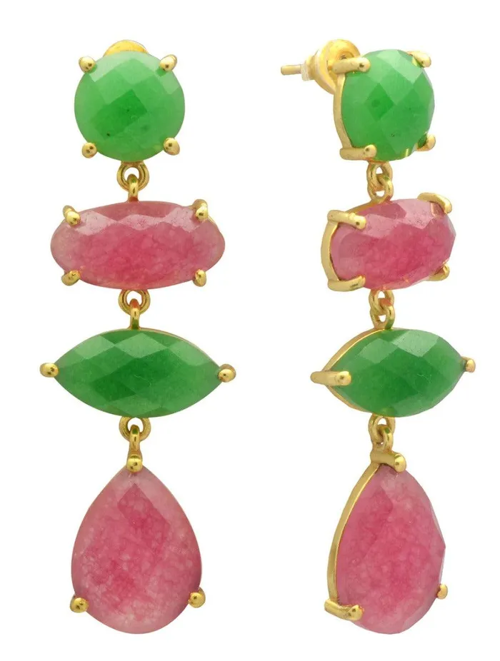 YoTreasure Earrings Pink Aventurine Gold Plated Over Brass Drop Earrings Jewelry YoTreasure Earrings Pink Aventurine Gold Plated Over Brass Drop Earrings Jewelry
