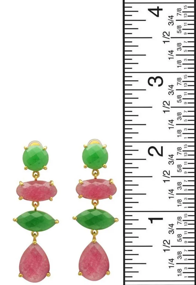 YoTreasure Earrings Pink Aventurine Gold Plated Over Brass Drop Earrings Jewelry YoTreasure Earrings Pink Aventurine Gold Plated Over Brass Drop Earrings Jewelry
